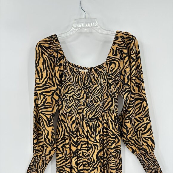 KACHEL BY ANTHROPOLOGIE tiger jumpsuit smocked wide leg long sleeve brown 6 - Picture 3 of 9